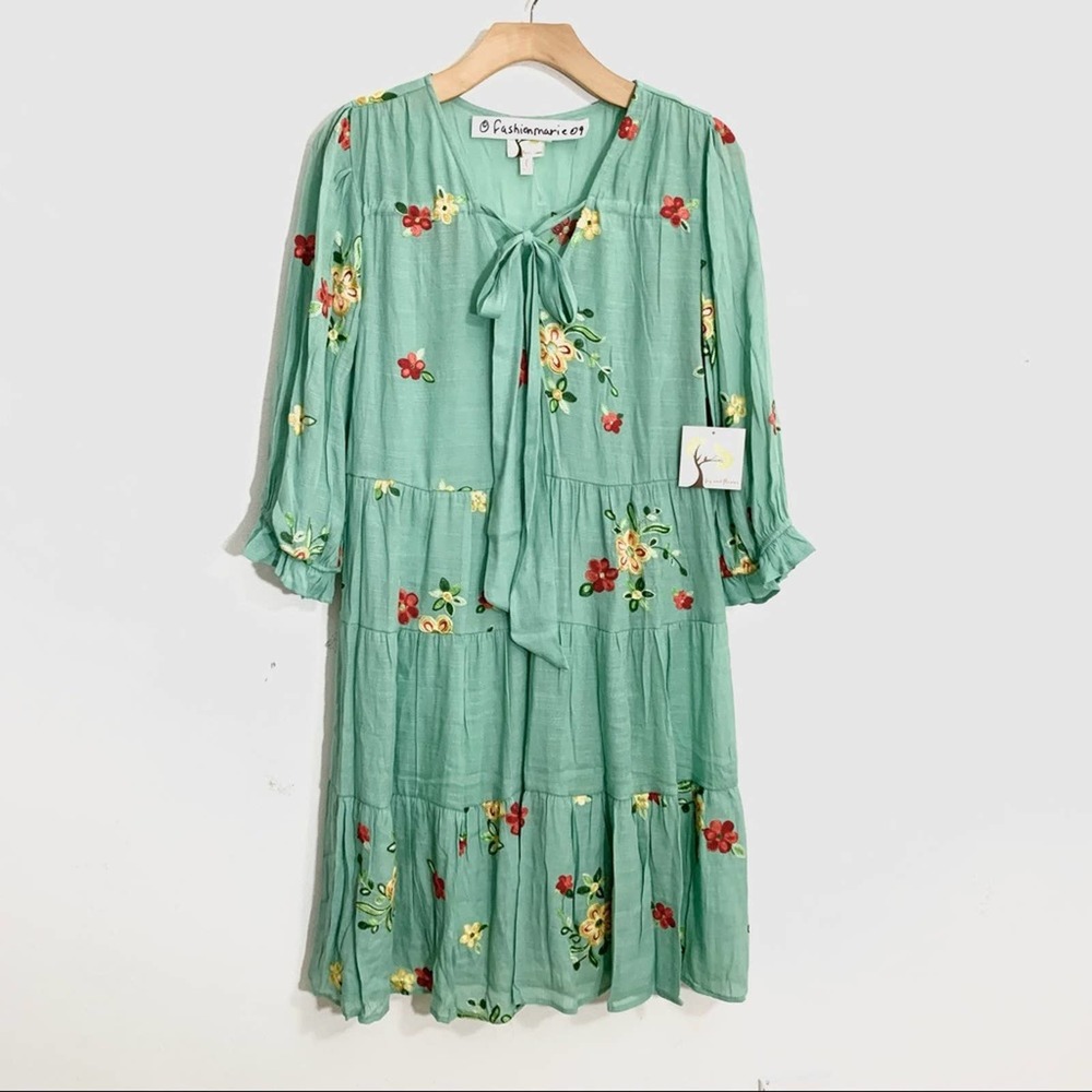 Anthropologie Boho Babydoll Swing Tunic Dress Floral  Summer Wedding NWT size  L